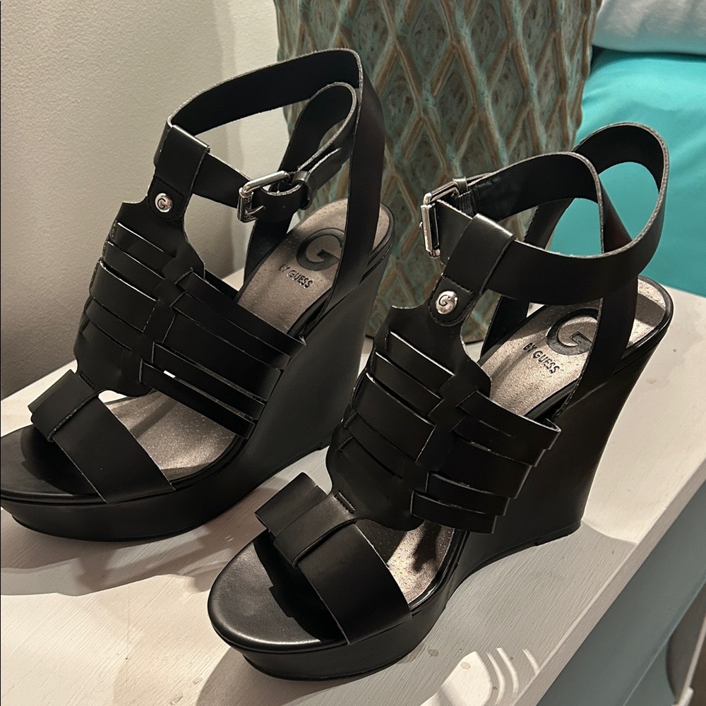 G by Guess Black Strappy Wedges